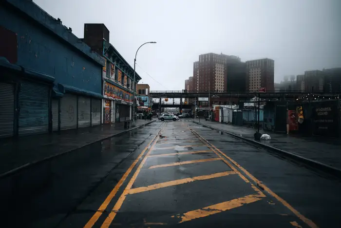 an empty street after rain in New York City